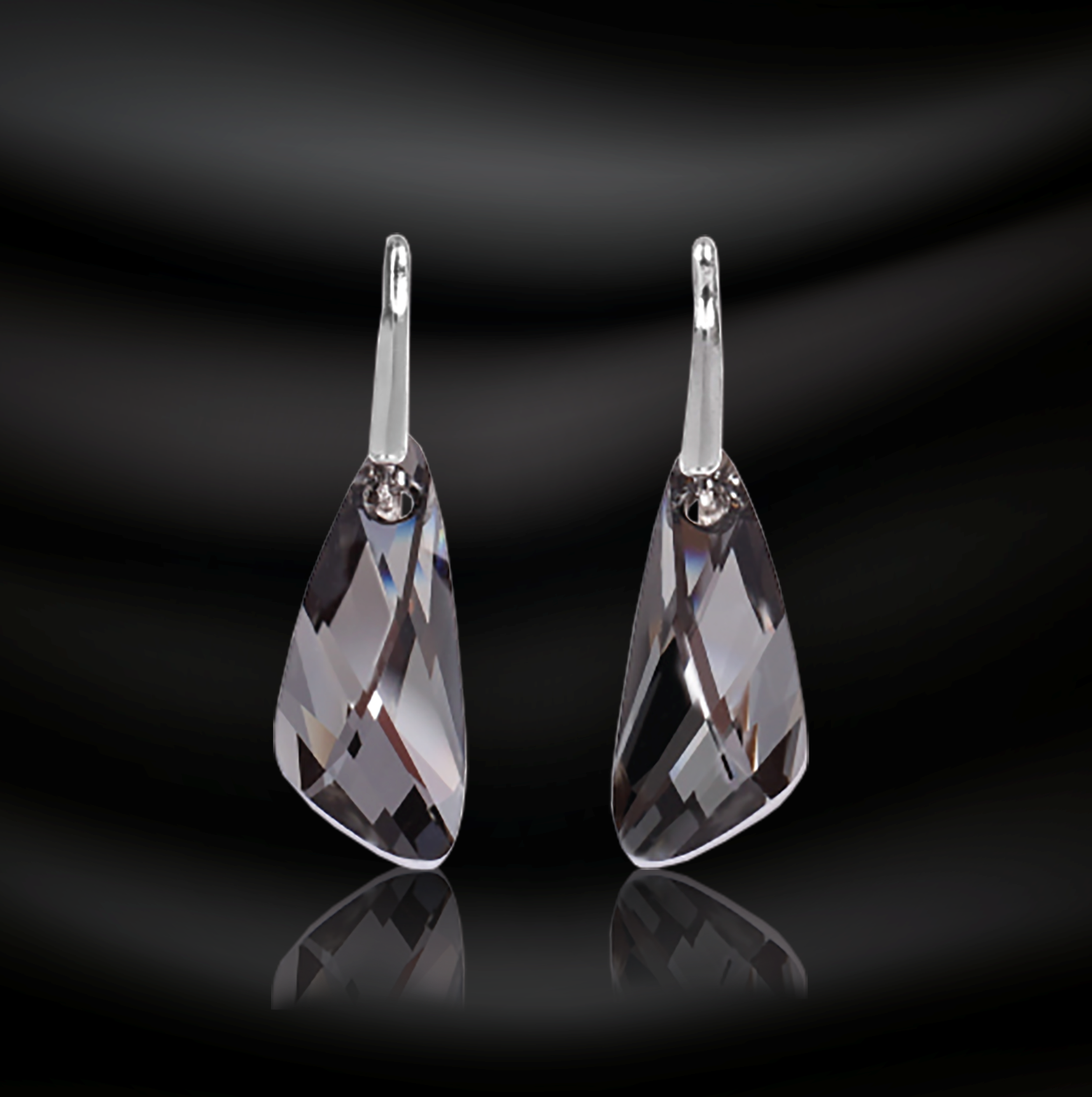 K Crystal Jewellery Swarovski Element Wing Earrings Silver Night
