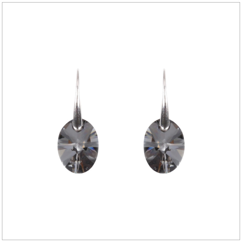 Swarovski Element Oval Earrings - Silver Night