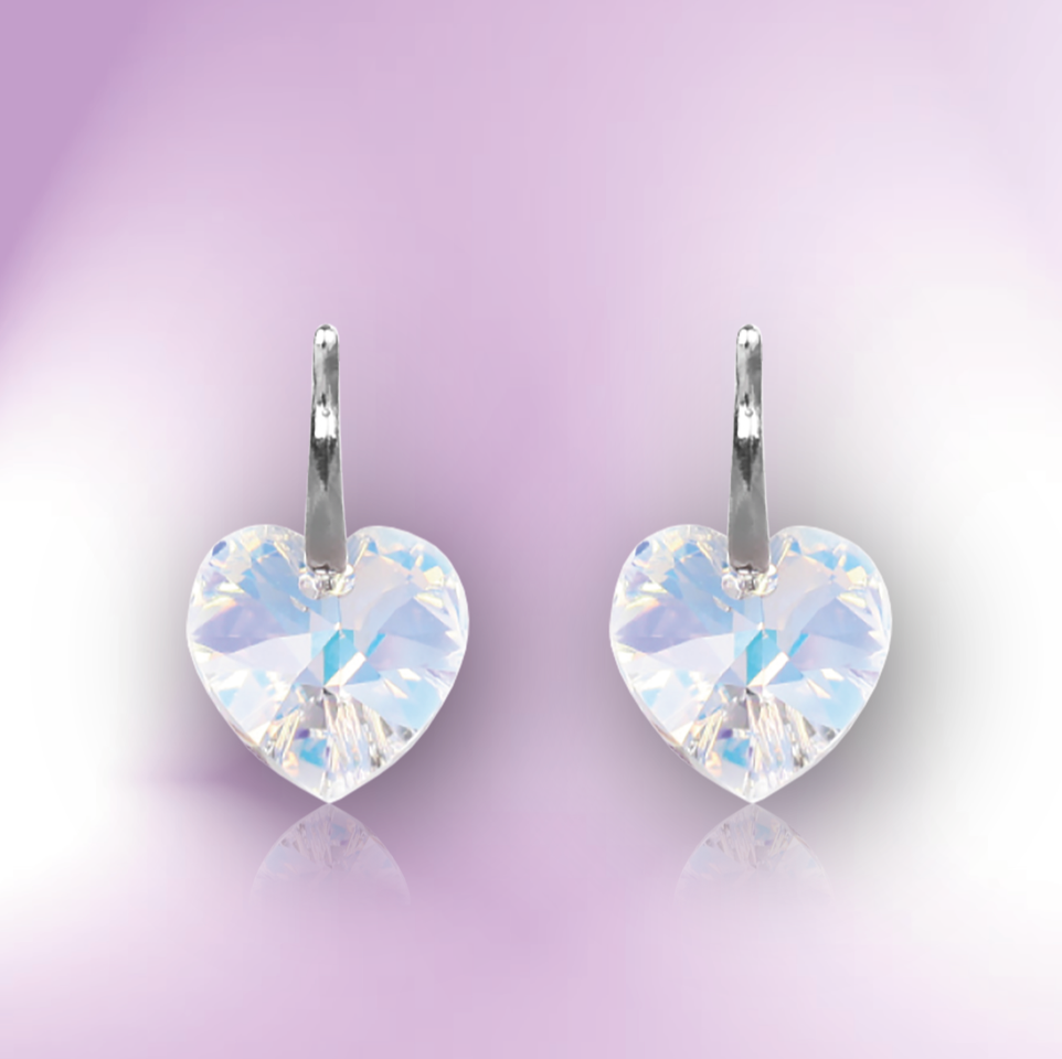 Swarovski Element Heart Earrings - Aurore Boreale - K. Crystals Online