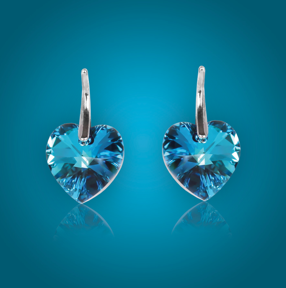 Swarovski Element Heart Earrings - Bermuda Blue - K. Crystals Online