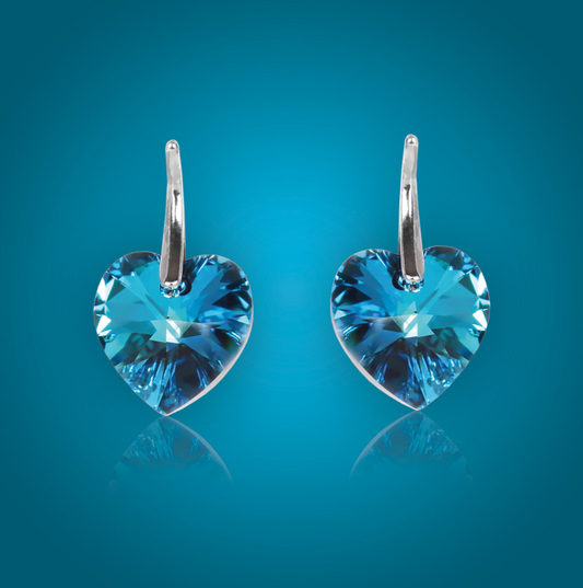 Swarovski Element Heart Earrings - Bermuda Blue - K. Crystals Online