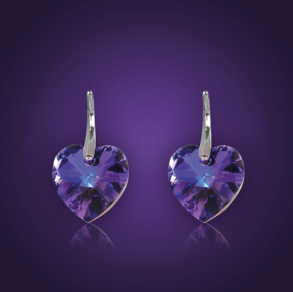 Swarovski Element Heart Earrings - Heliotrop - K. Crystals Online