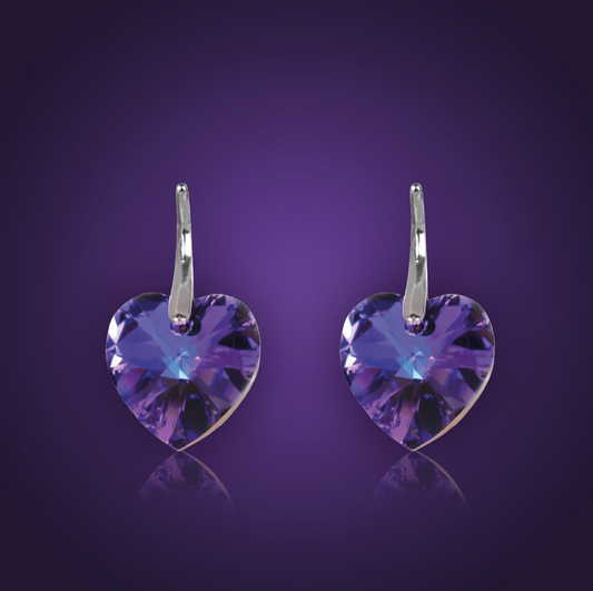 Swarovski Element Heart Earrings - Heliotrop - K. Crystals Online