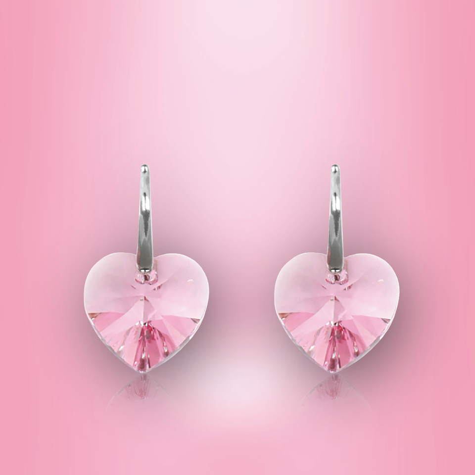 Swarovski Element Heart Earrings - Light Rose - K. Crystals Online