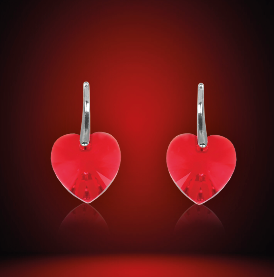 Swarovski Element Heart Earrings - Light Siam - K. Crystals Online