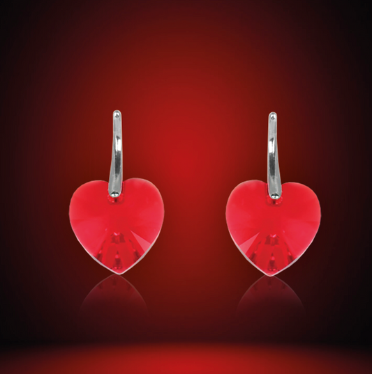 Swarovski Element Heart Earrings - Light Siam - K. Crystals Online