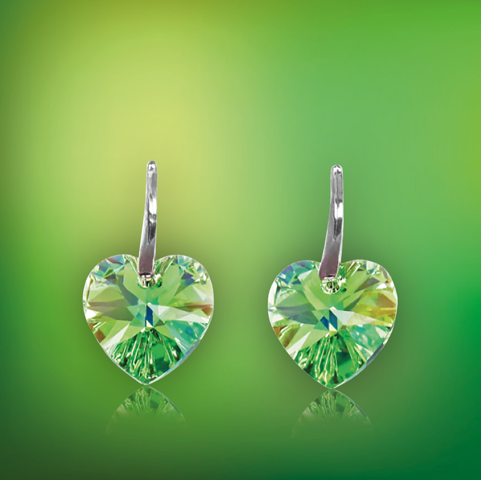 Swarovski Element Heart Earrings - Peridot - K. Crystals Online