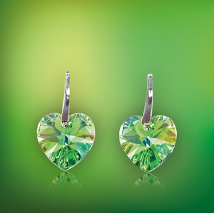 Swarovski Element Heart Earrings - Peridot