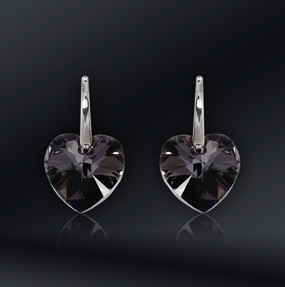 Swarovski Element Heart Earrings - Silver Night - K. Crystals Online