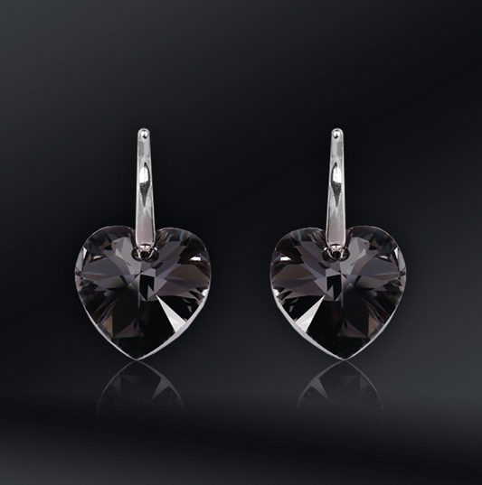 Swarovski Element Heart Earrings - Silver Night - K. Crystals Online