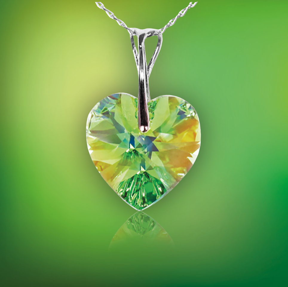 Swarovski Element Heart Necklace - Peridot - K. Crystals Online