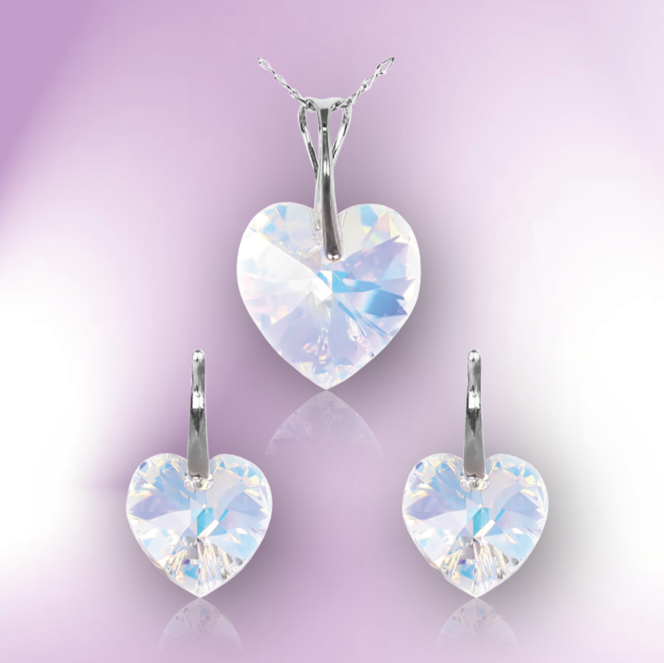 Swarovski Element Heart Set - Aurore Boreale - K. Crystals Online