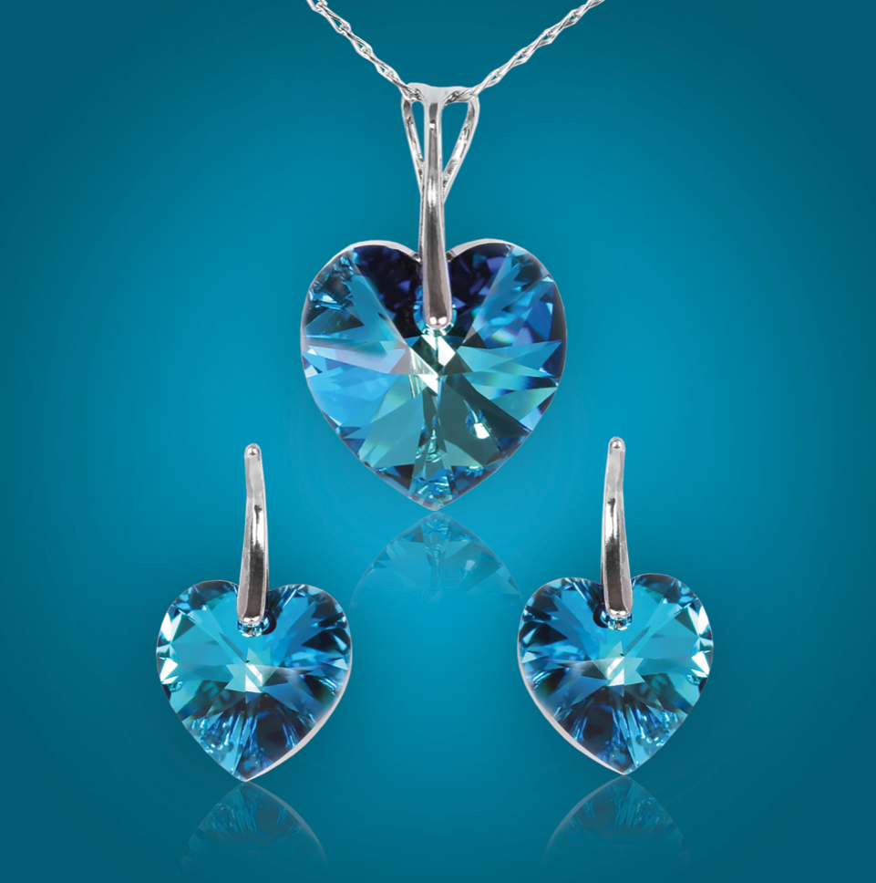 Swarovski Element Heart Set - Bermuda Blue - K. Crystals Online
