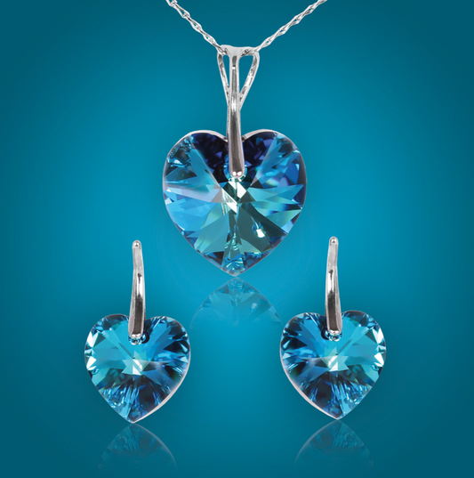 Swarovski Element Heart Set - Bermuda Blue - K. Crystals Online