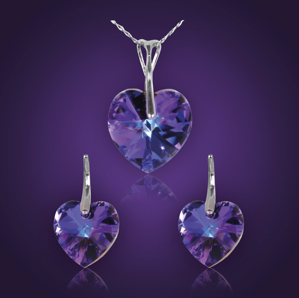 Swarovski Element Heart Set - Heliotrop - K. Crystals Online