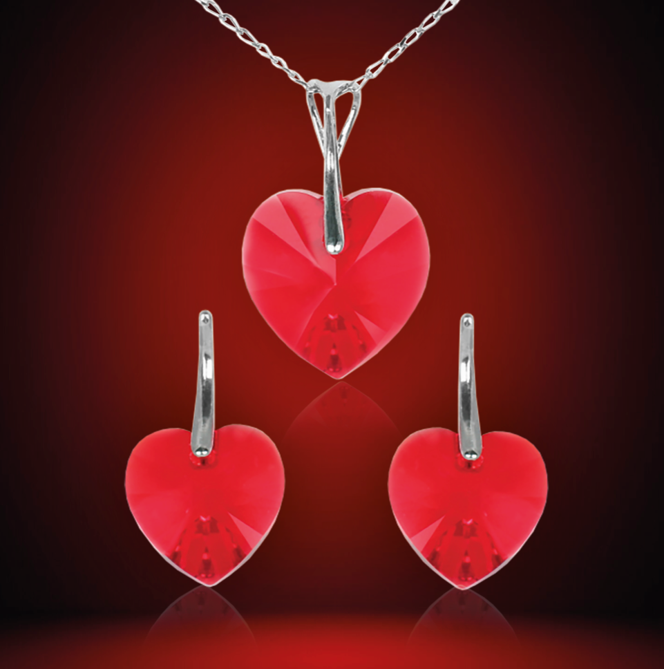 Swarovski Element Heart Set - Light Siam - K. Crystals Online