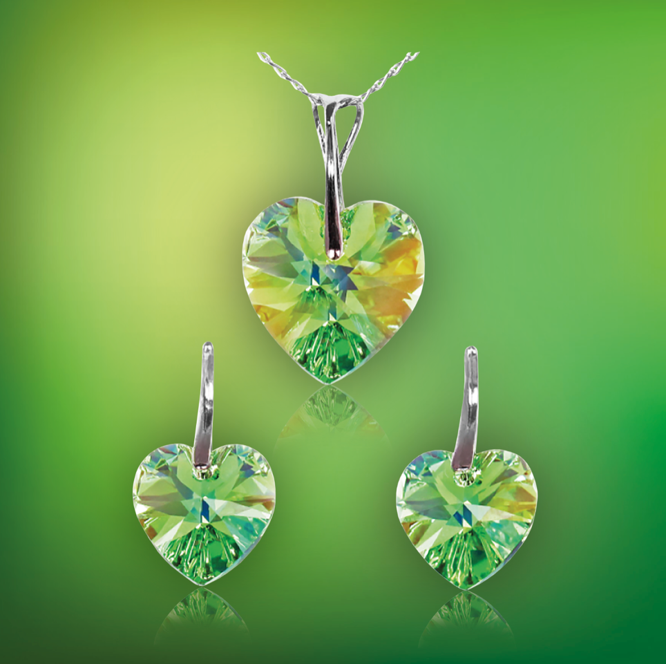 Swarovski Element Heart Set - Peridot - K. Crystals Online