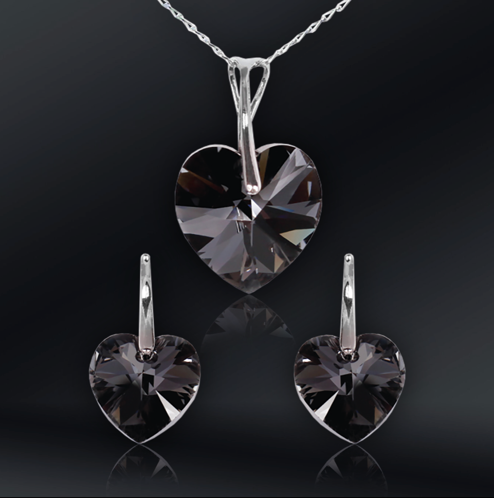 Swarovski Element Heart Set - Silver Night - K. Crystals Online