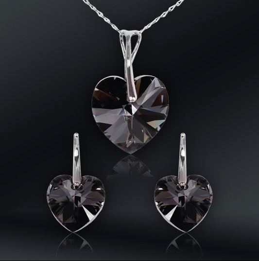 Swarovski Element Heart Set - Silver Night - K. Crystals Online