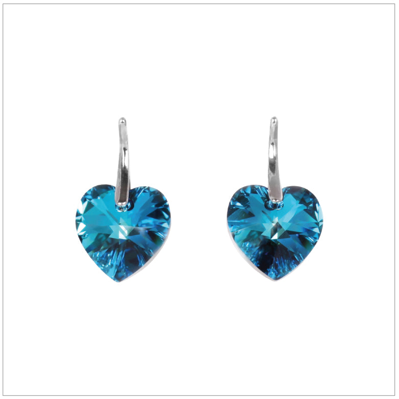 Swarovski Element Heart Earrings - Bermuda Blue - K. Crystals Online
