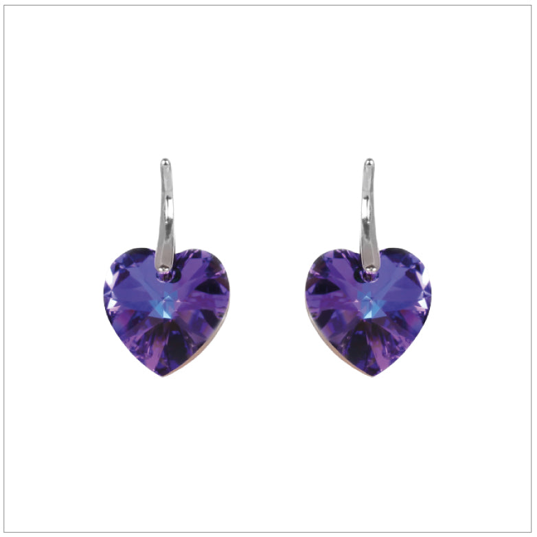 Swarovski Element Heart Earrings - Heliotrop - K. Crystals Online