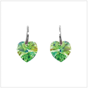 Swarovski Element Heart Earrings - Peridot - K. Crystals Online
