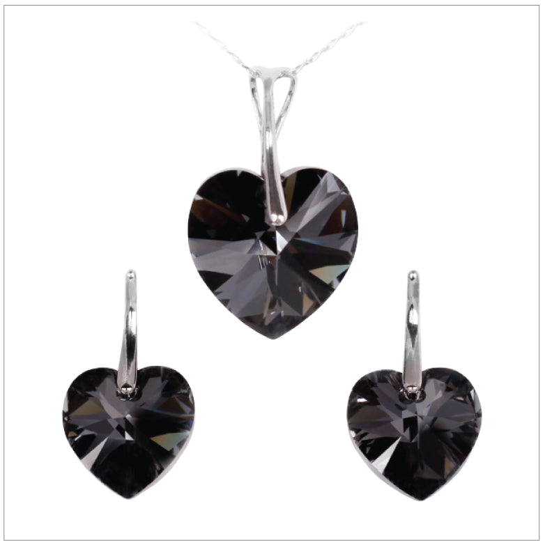 Swarovski Element Heart Set - Silver Night - K. Crystals Online